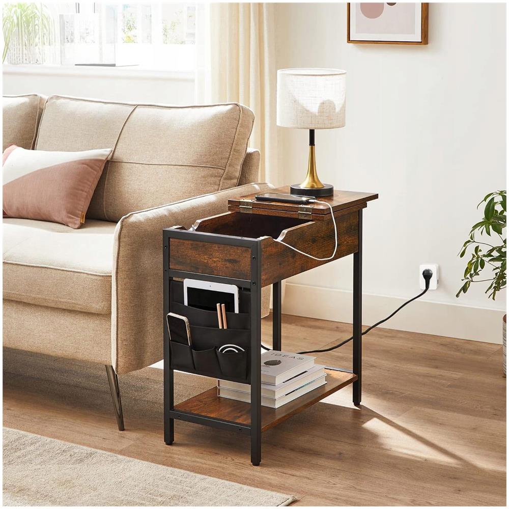 Tavolino laterale in stile loft rustico marrone con ripiano | Vintage - Foto 2