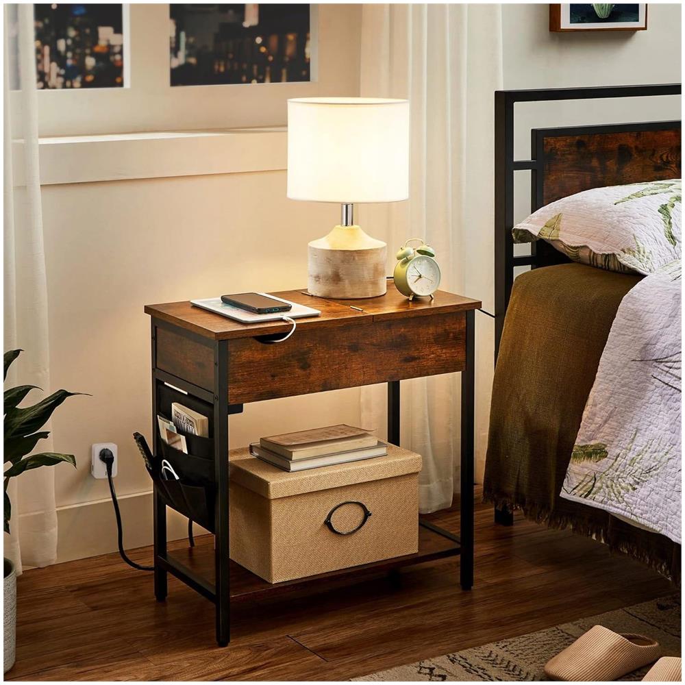 Tavolino laterale in stile loft rustico marrone con ripiano | Vintage - Foto 8