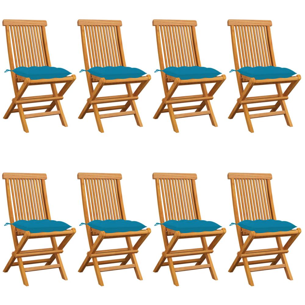 Sedie da Giardino con Cuscini Celesti 8 pz in Massello di Teak - Foto 1