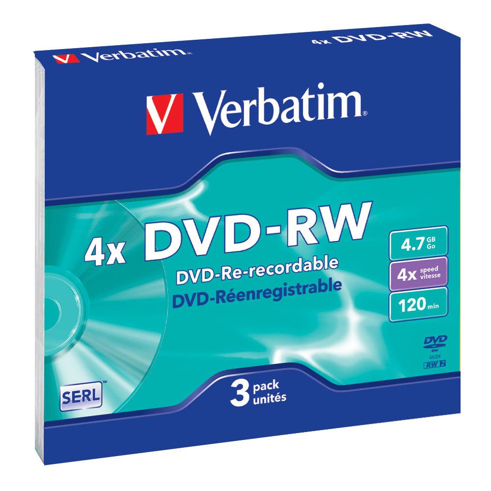 Supporto riscrivibile DVD 43635 - DVD-RW - 4x - 4,70 GB - 3 Pacco Slim Case - 120mm - Foto 1