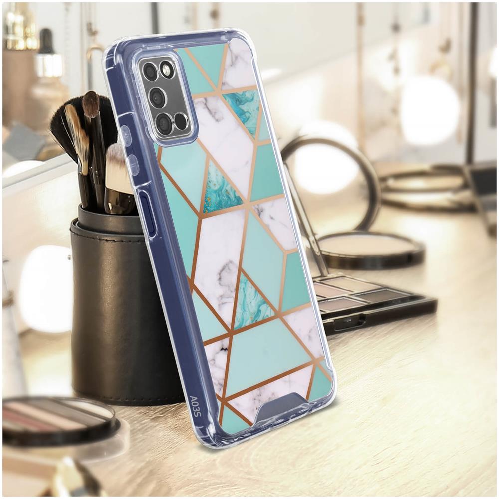 Cover Galaxy A02s E A03s Angoli Rinforzati Effetto Marmo Bianco E Turchese - Foto 2