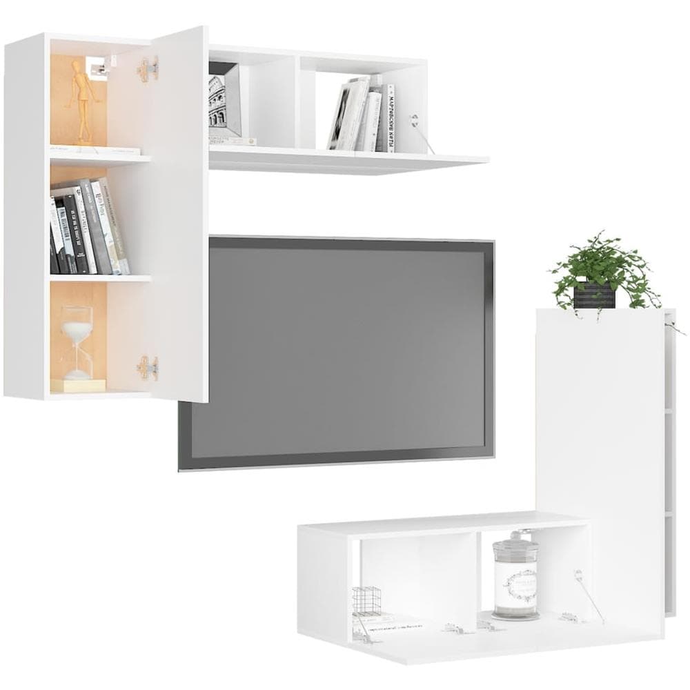 Set Mobile Tv 4 Pz Bianco In Truciolato - Foto 3