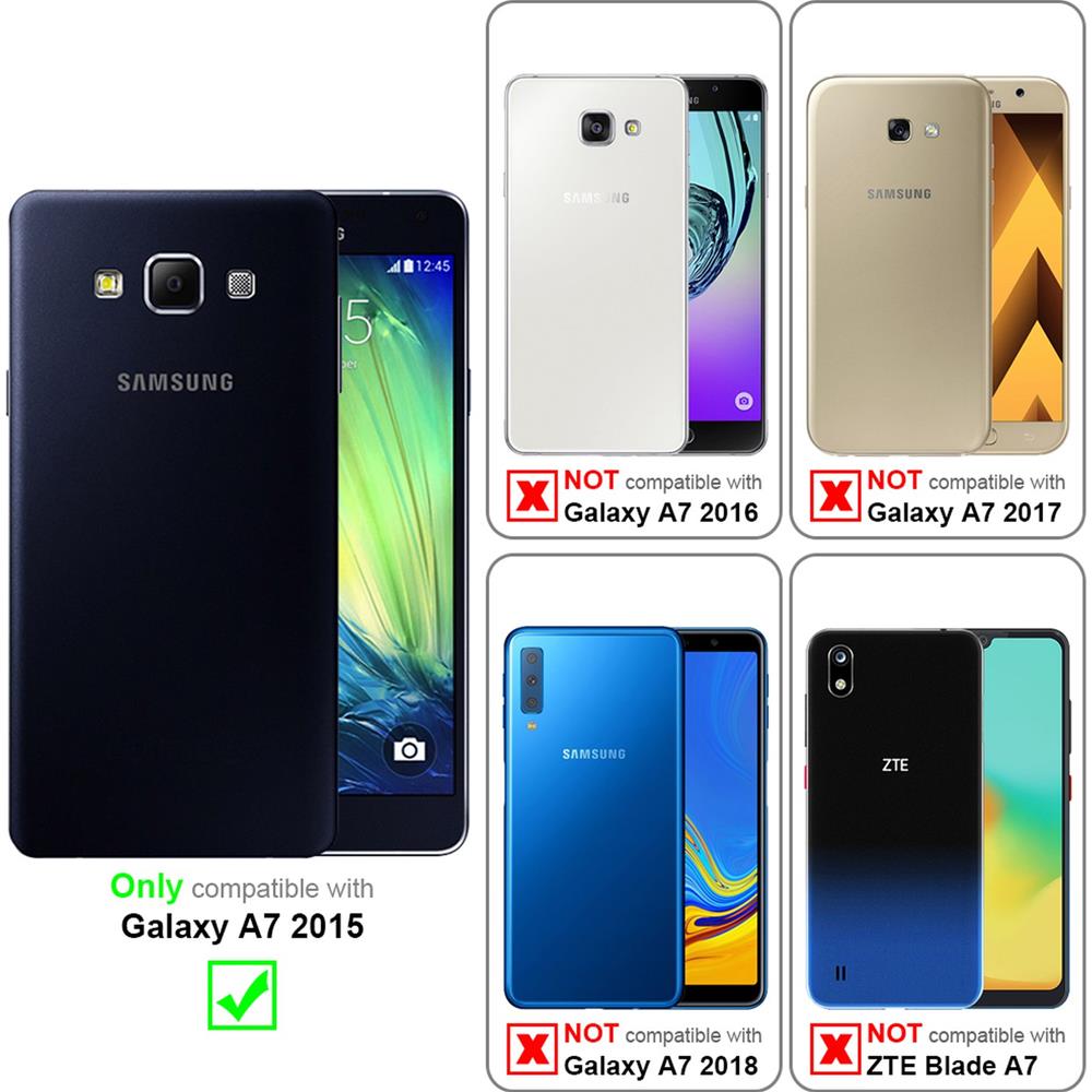 Custodia Compatibile Con Samsung Galaxy A7 2015 In Nero Marrone - Coperchio Protettiva Con Chiusura Magnetica, Funzione Stand E Tasca Per Le Carte - Foto 2