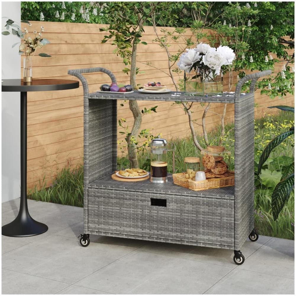 Carrello Da Bar Con Cassetto Grigio 100x45x97 Cm In Polyrattan - Foto 1