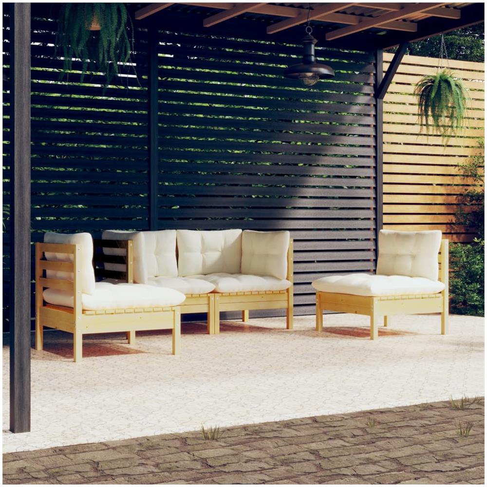 Set Divani Da Giardino 4 Pz Con Cuscini Crema In Massello Di Pino - Foto 1