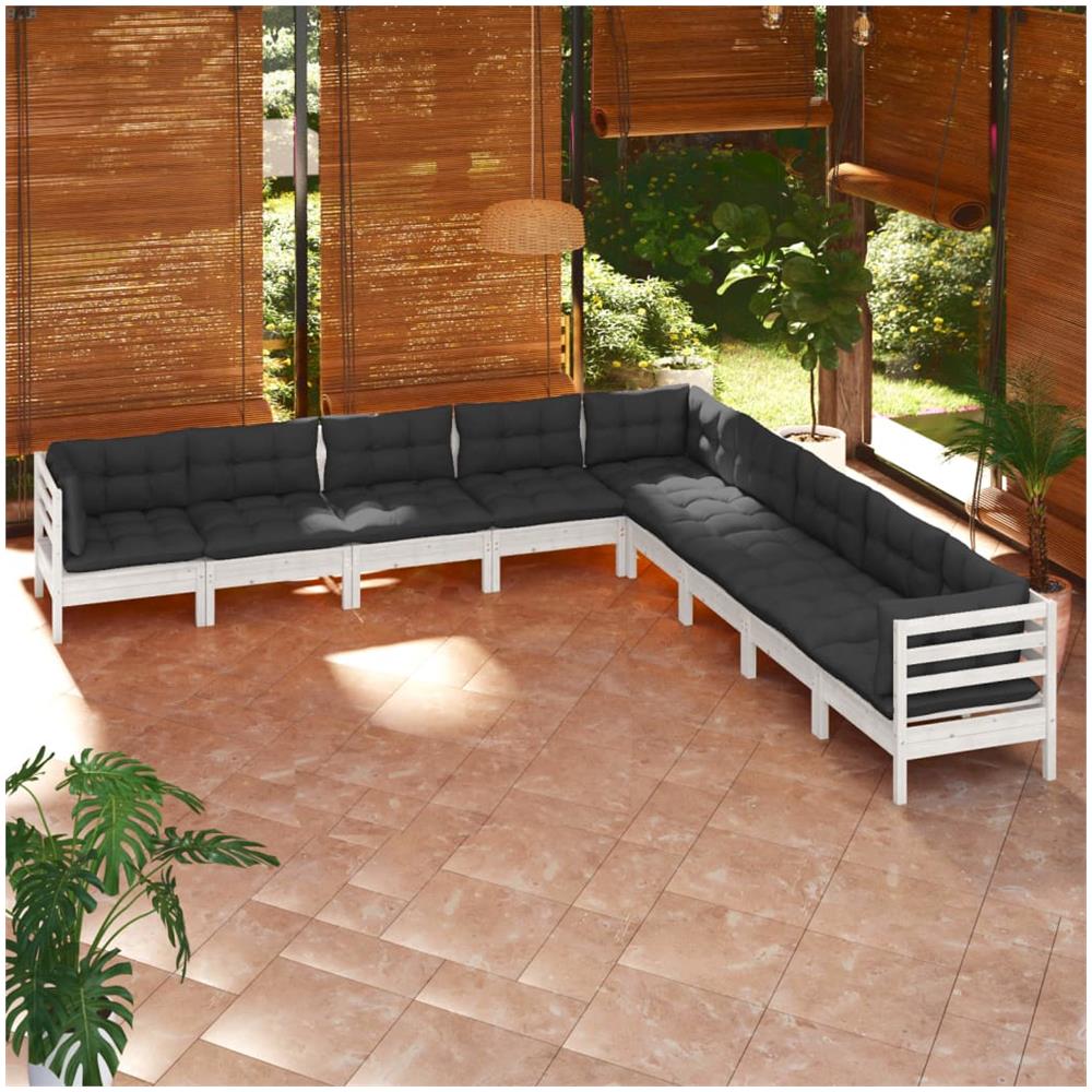 Set Divani Da Giardino 9 Pz Con Cuscini Bianchi Legno Di Pino - Foto 1