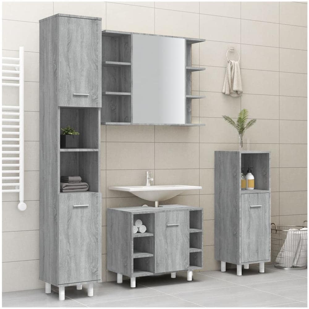 Armadietto Bagno Grigio Sonoma 30x30x179cm In Legno Multistrato - Foto 3