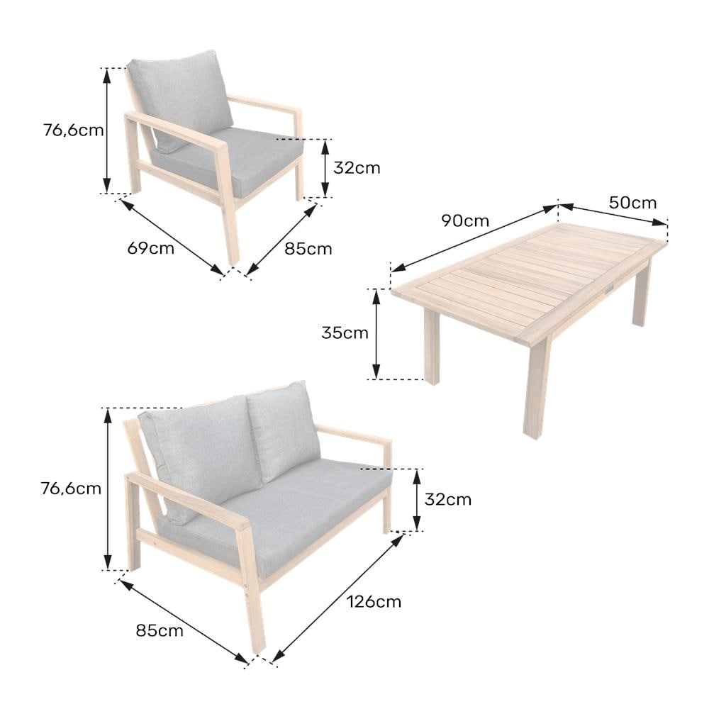 Set Di Mobili Da Giardino In Acacia Gili 4 Posti - Cuscini Grigi - Foto 2