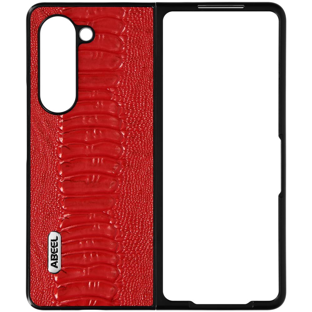 Cover Per Samsung Galaxy Z Fold5 Ibrida Vera Pelle Design Serpente Rossa - Foto 1
