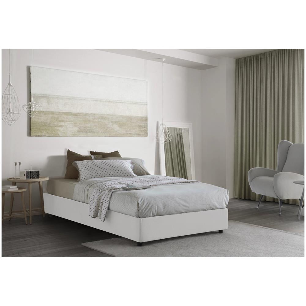 Letto Piazza E Mezza Nicole, Letto Contenitore Con Rivestimento In Tessuto, 100% Made In Italy, Apertura Frontale, Adatto Per Materasso Cm 120x190, Bianco - Foto 1