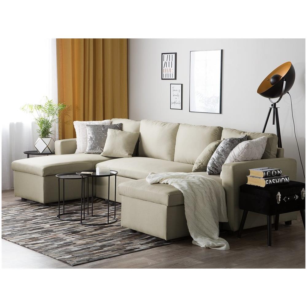 Divano Letto Angolare In Tessuto Beige Sommen - Foto 2
