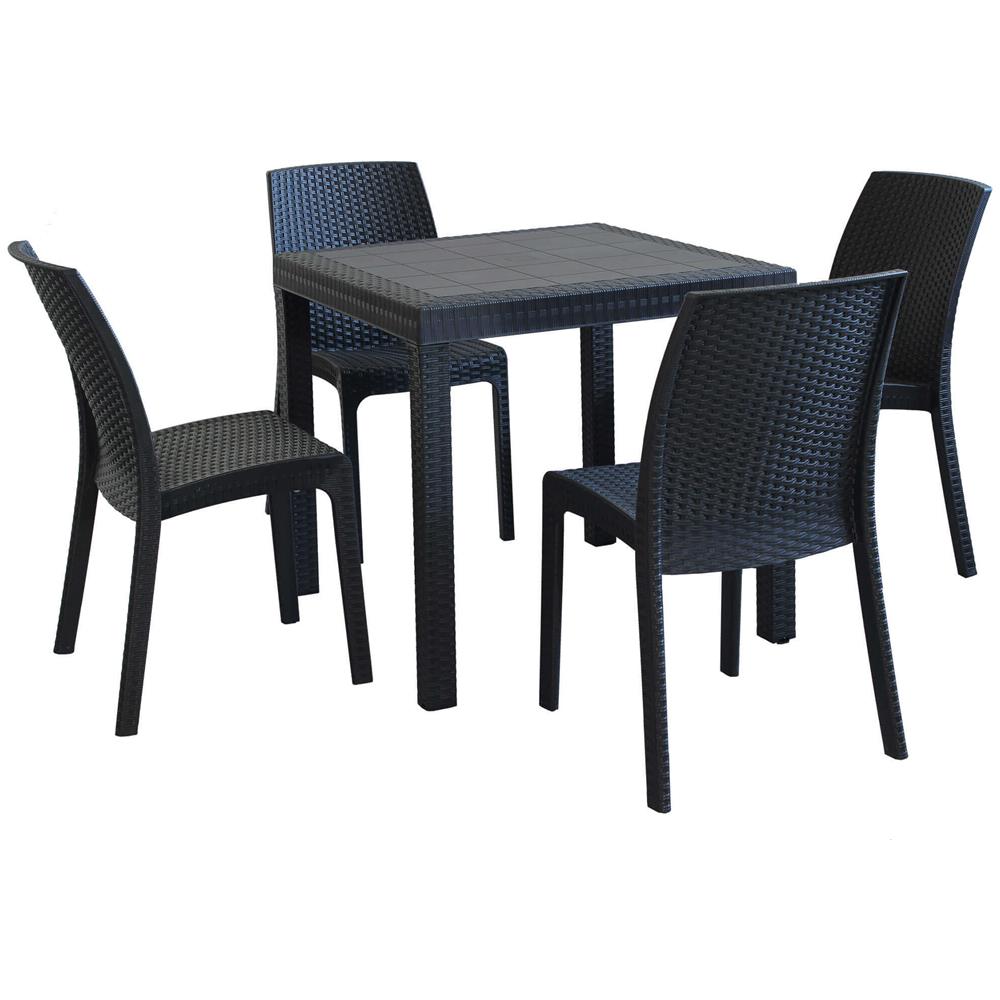 Set Tavolo Da Giardino Quadrato Fisso Cm 80 X 80 Con 4 Sedie In Wicker Stampato Antracite Da Esterno Giardino - Foto 1