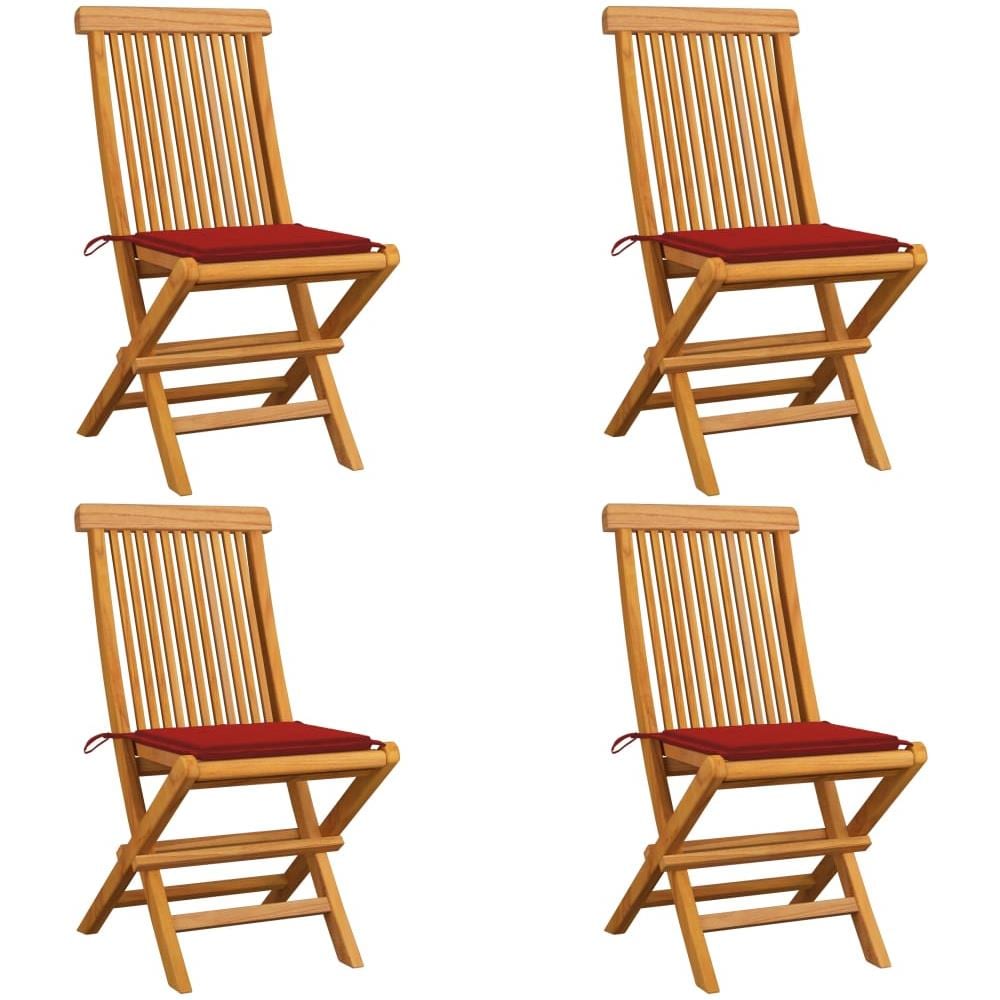 Sedie Da Giardino Con Cuscini Rossi 4 Pz Massello Di Teak - Foto 1