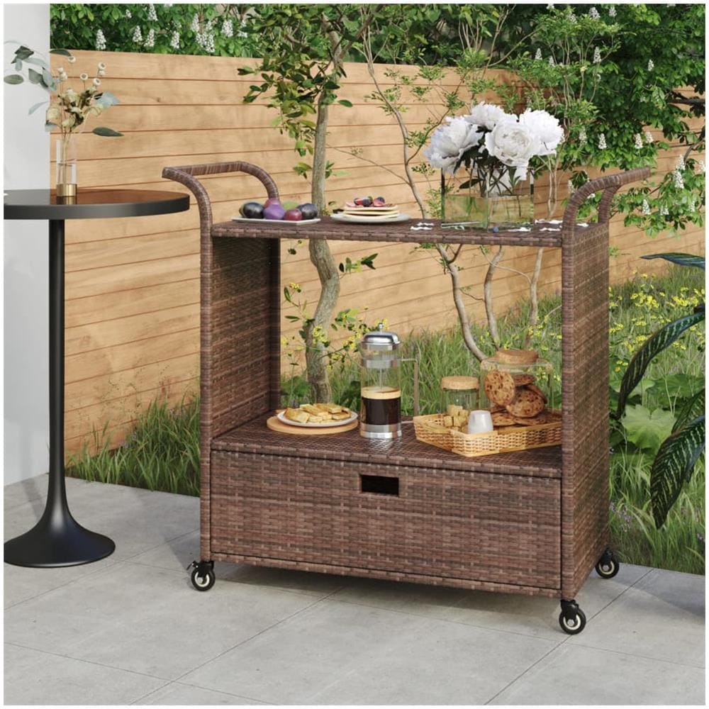 Carrello Da Bar Con Cassetto Marrone 100x45x97 Cm In Polyrattan - Foto 1