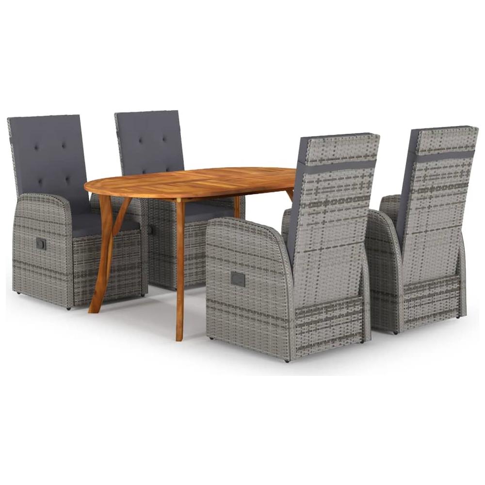 vidaXL Set Pranzo da Giardino 5pz con Cuscini Grigio Chiaro Polyrattan
