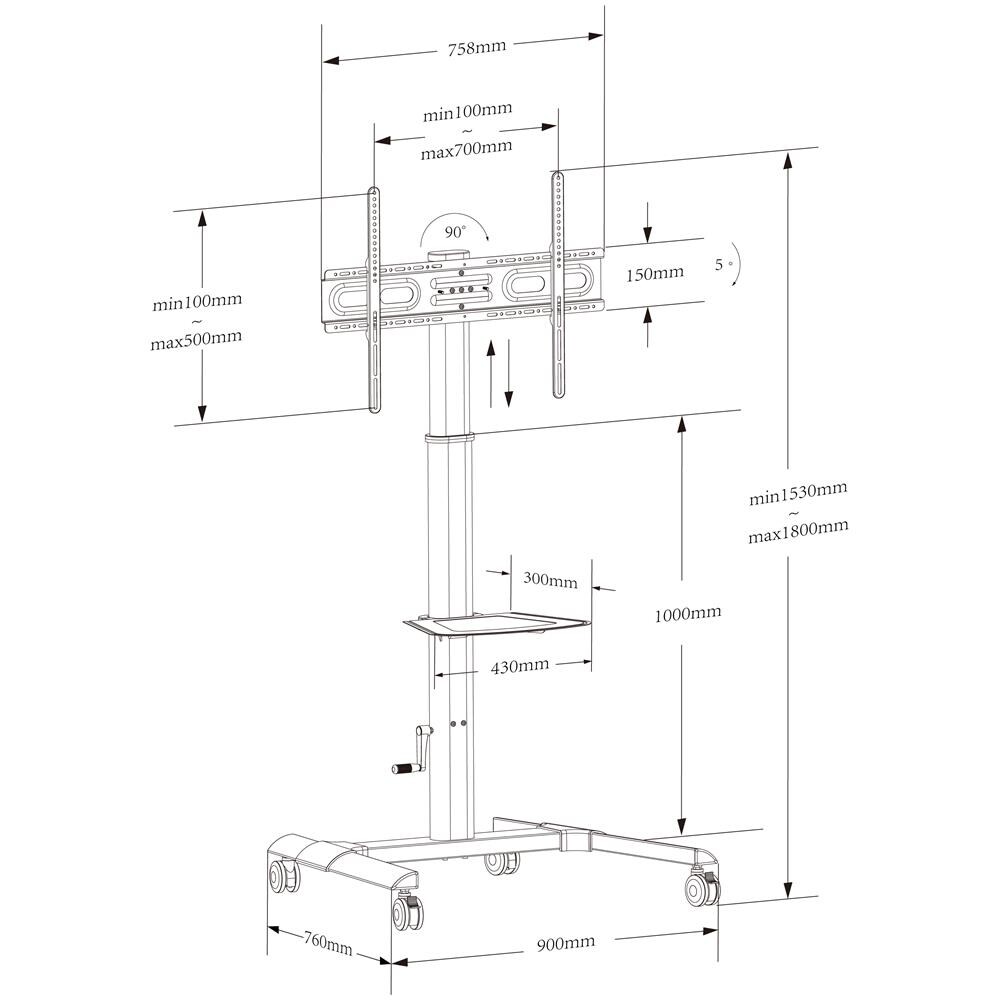ICA-TR228 carrello e supporto multimediale Nero Pannello piatto Carrello multimediale - Foto 2
