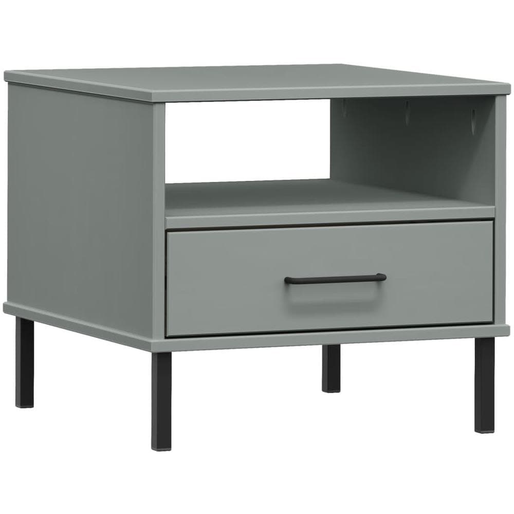 Comodino Con Gambe In Metallo Grigio Legno Massello Pino Oslo - Foto 2