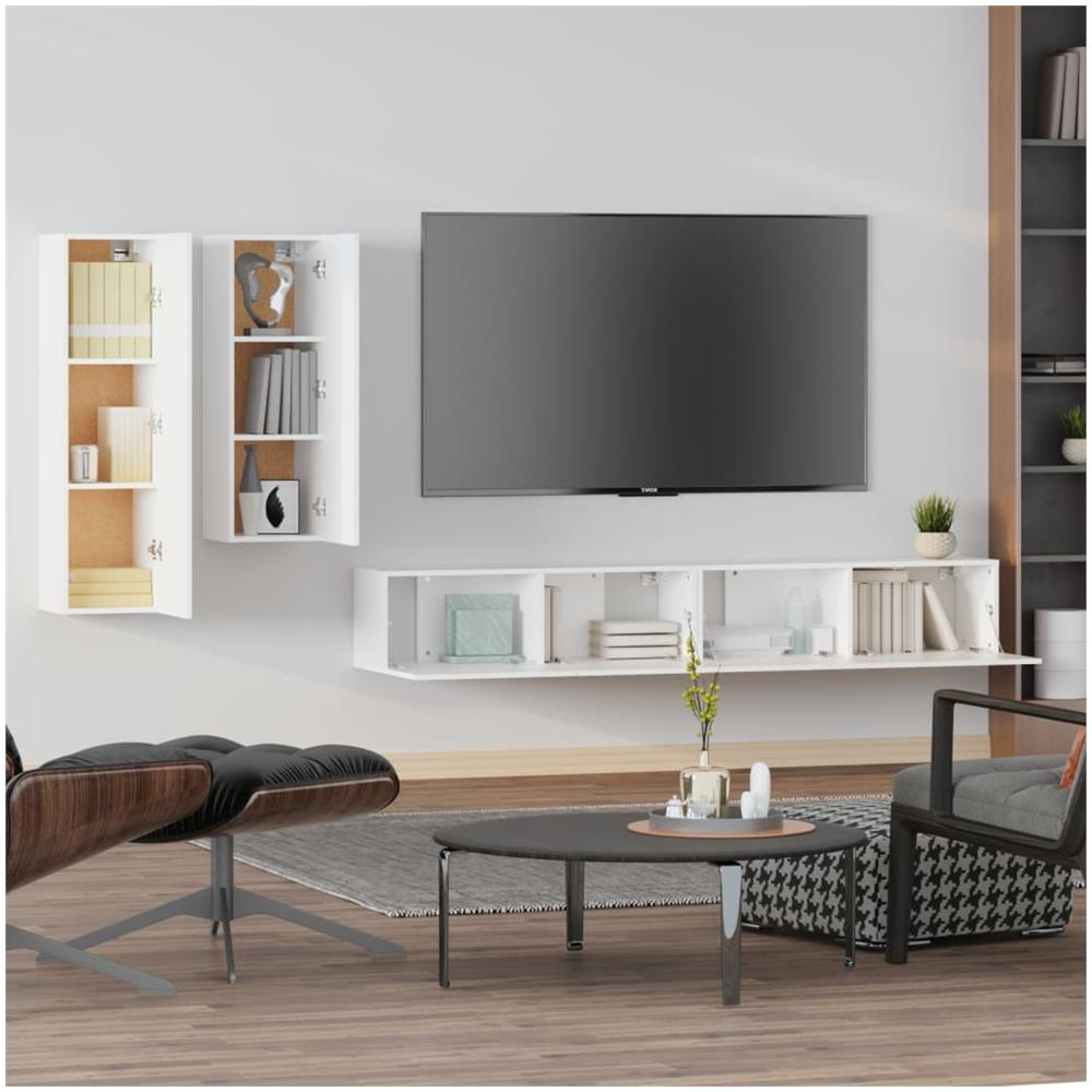 Set Di Mobili Porta Tv 4 Pz Bianco In Legno Multistrato - Foto 3