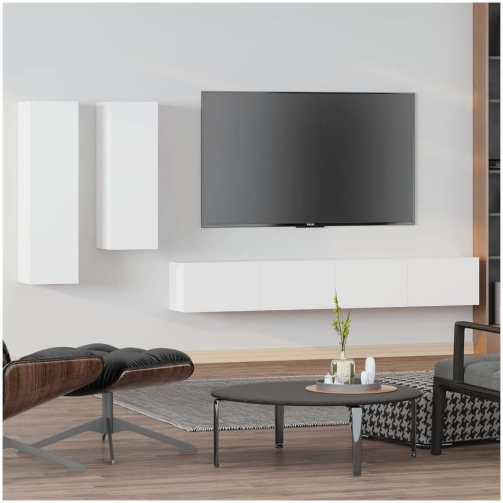 Set Di Mobili Porta Tv 4 Pz Bianco In Legno Multistrato - Foto 1