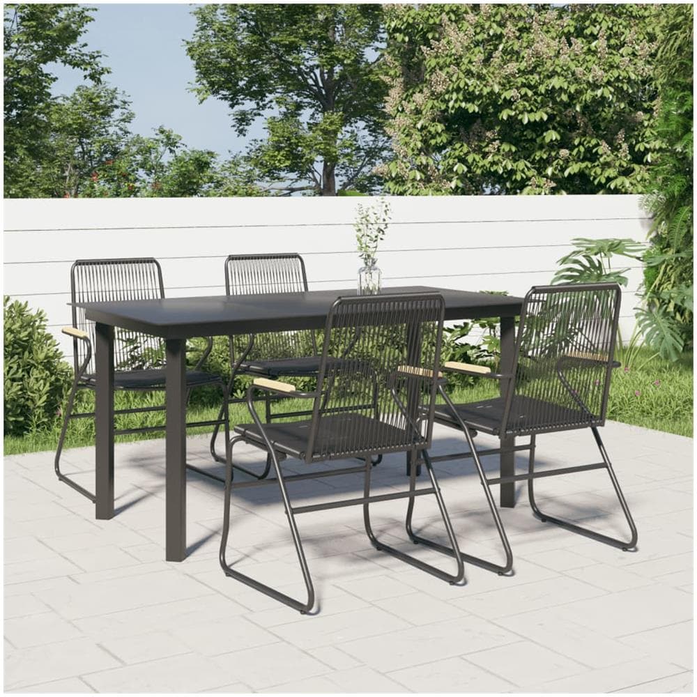 Set Da Pranzo Da Giardino 5 Pz Nero In Rattan Pvc - Foto 1