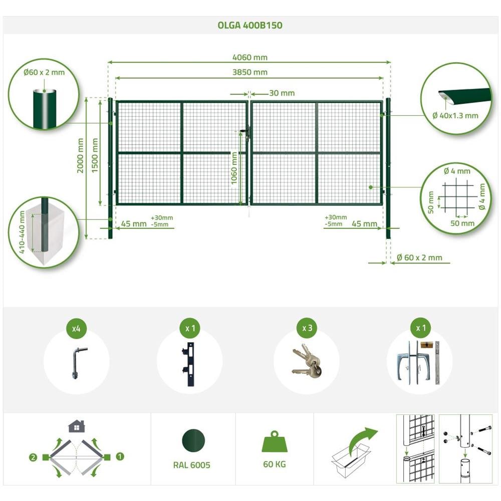 Cancello A Battente In Rete Metallica 4m Olga 400b150 Verde - Foto 8