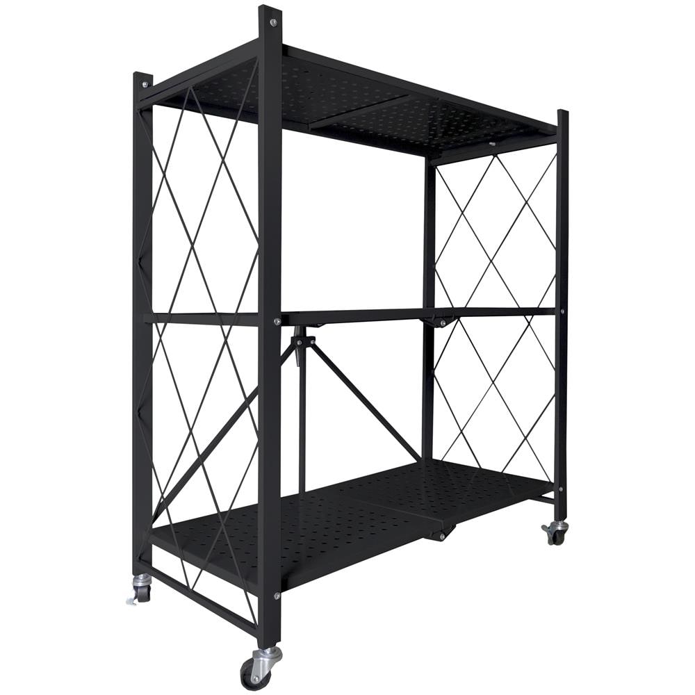 Home Scaffale Portaoggetti Multiuso Pieghevole Con Ruote 71x35 X87 Cm Nero - Foto 8