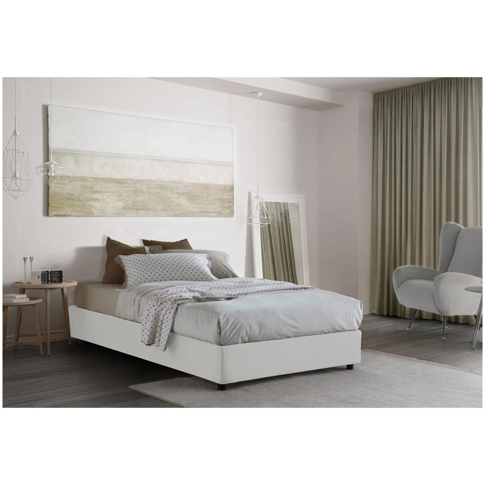 Letto Piazza E Mezza Chiara, Letto Contenitore Con Rivestimento In Tessuto, 100% Made In Italy, Apertura Frontale, Con Materasso Cm 120x190 Incluso, Bianco - Foto 1