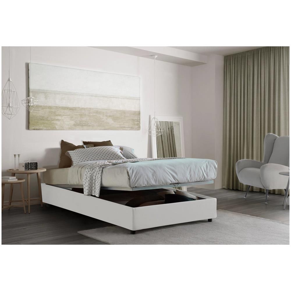 Letto Piazza E Mezza Chiara, Letto Contenitore Con Rivestimento In Tessuto, 100% Made In Italy, Apertura Frontale, Con Materasso Cm 120x190 Incluso, Bianco - Foto 2