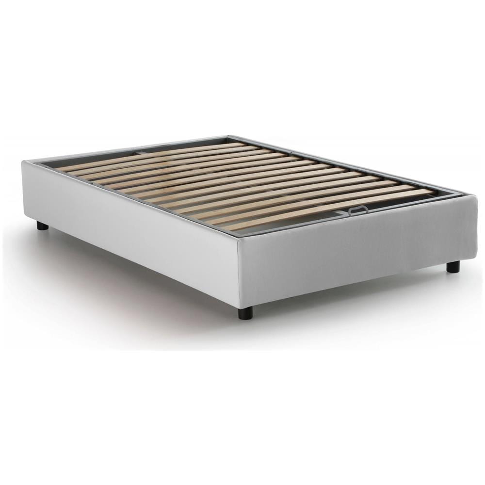 Letto Piazza E Mezza Chiara, Letto Contenitore Con Rivestimento In Tessuto, 100% Made In Italy, Apertura Frontale, Con Materasso Cm 120x190 Incluso, Bianco - Foto 4