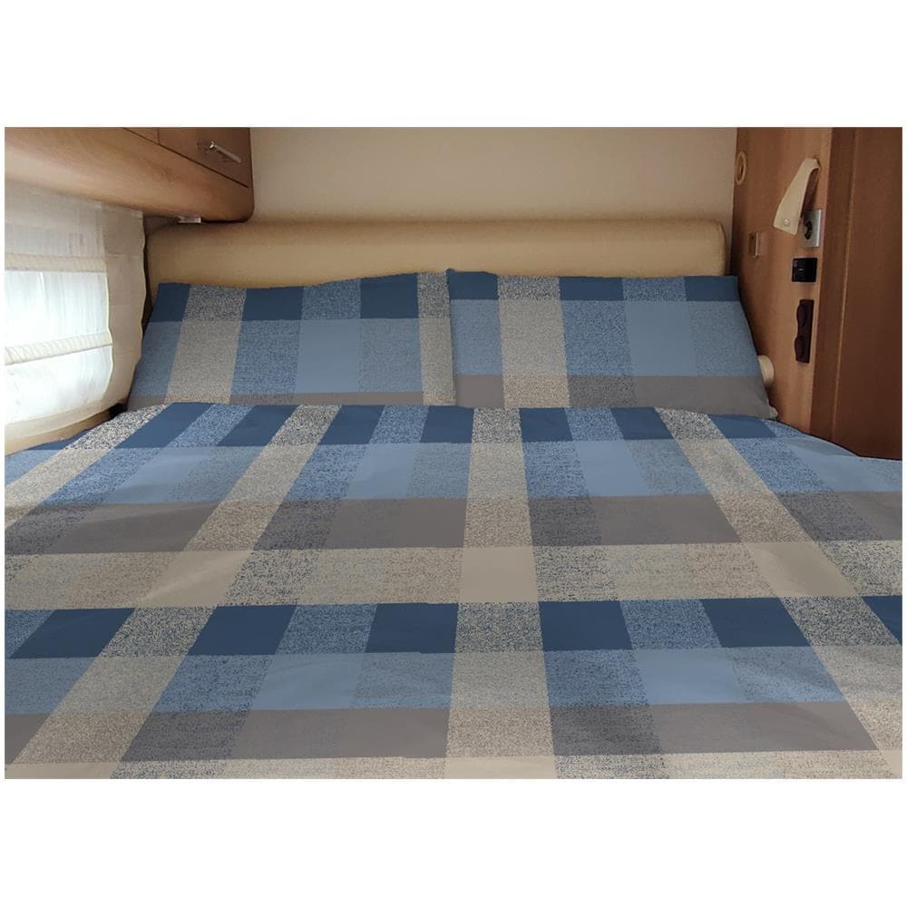 Completo Lenzuola Camper Roulotte 100% Cotone Personalizzabile Varie Fantasie Singolo Scotland Azzurro - Foto 1