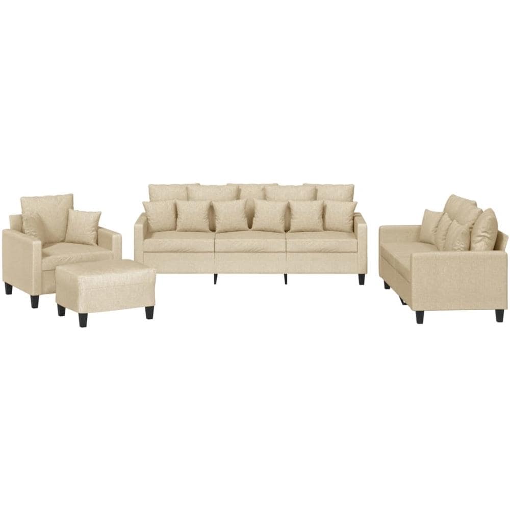 Set Divani 4 Pz Con Cuscini Crema In Tessuto - Foto 2