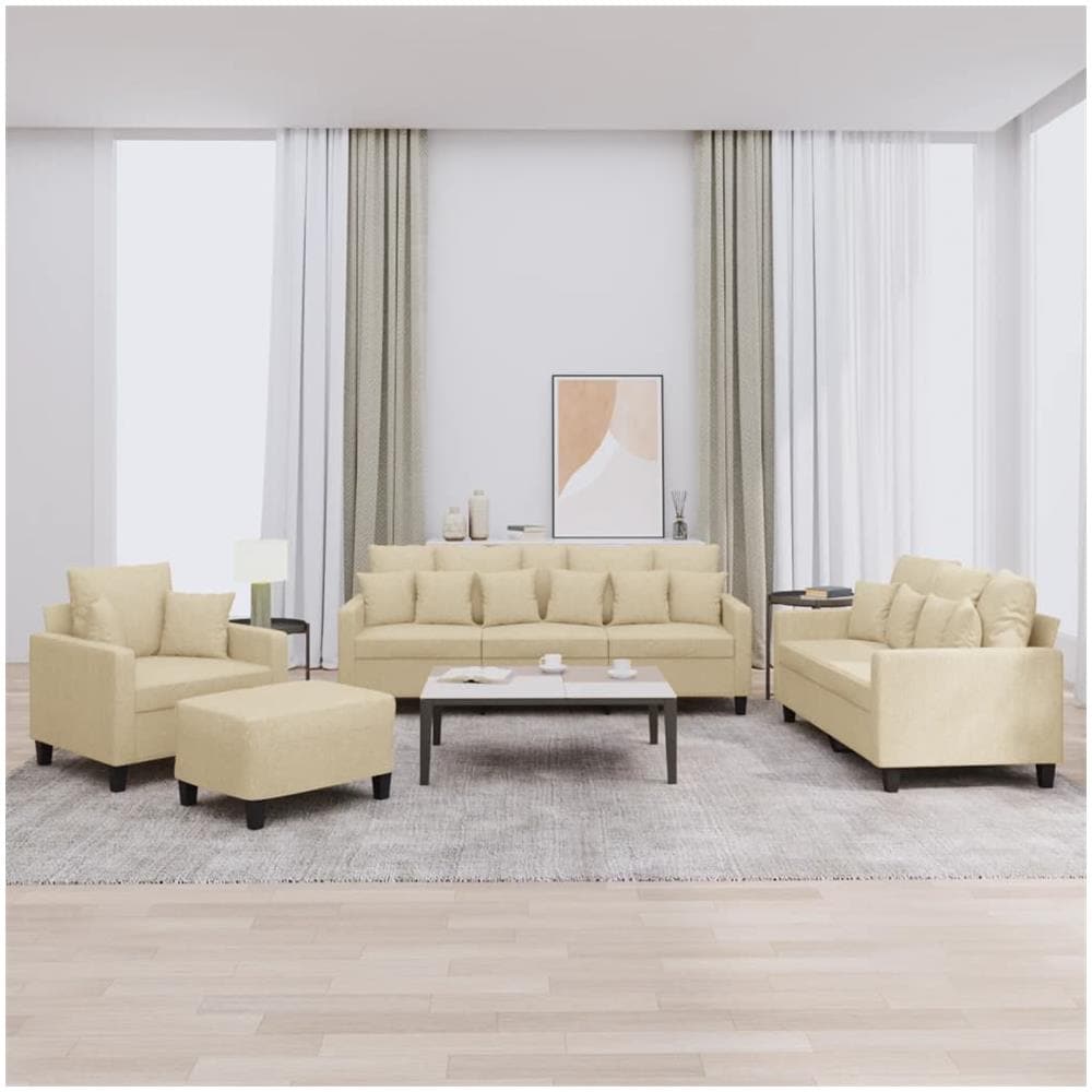 Set Divani 4 Pz Con Cuscini Crema In Tessuto - Foto 1