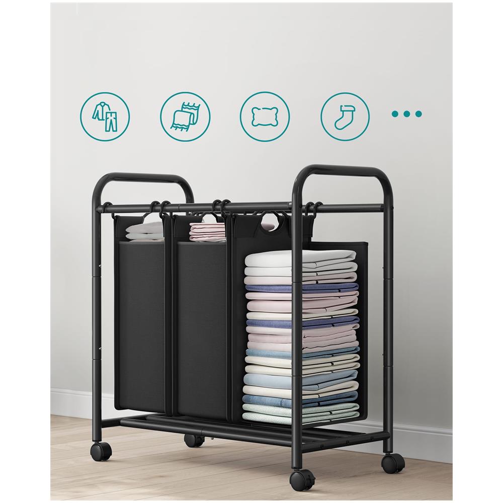 CESTINO PER LA BIANCHERIA Grigio Telaio in acciaio a 3 scomparti x3 - Foto 2