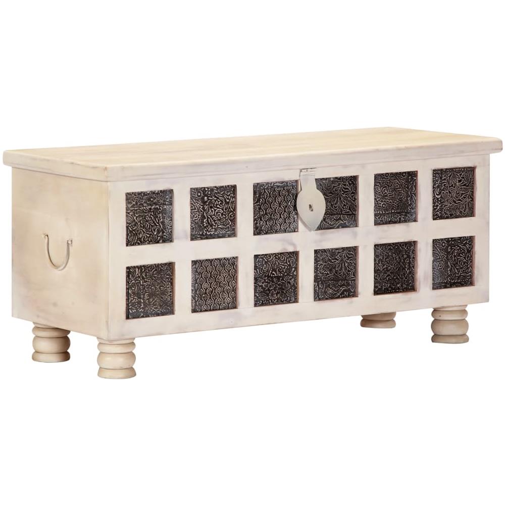 Cassapanca Bianca 110x40x45 Cm In Legno Massello Di Acacia - Foto 1