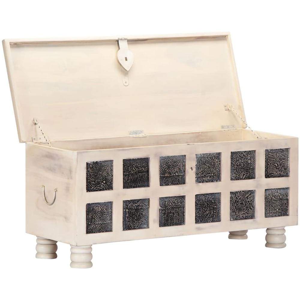 Cassapanca Bianca 110x40x45 Cm In Legno Massello Di Acacia - Foto 2