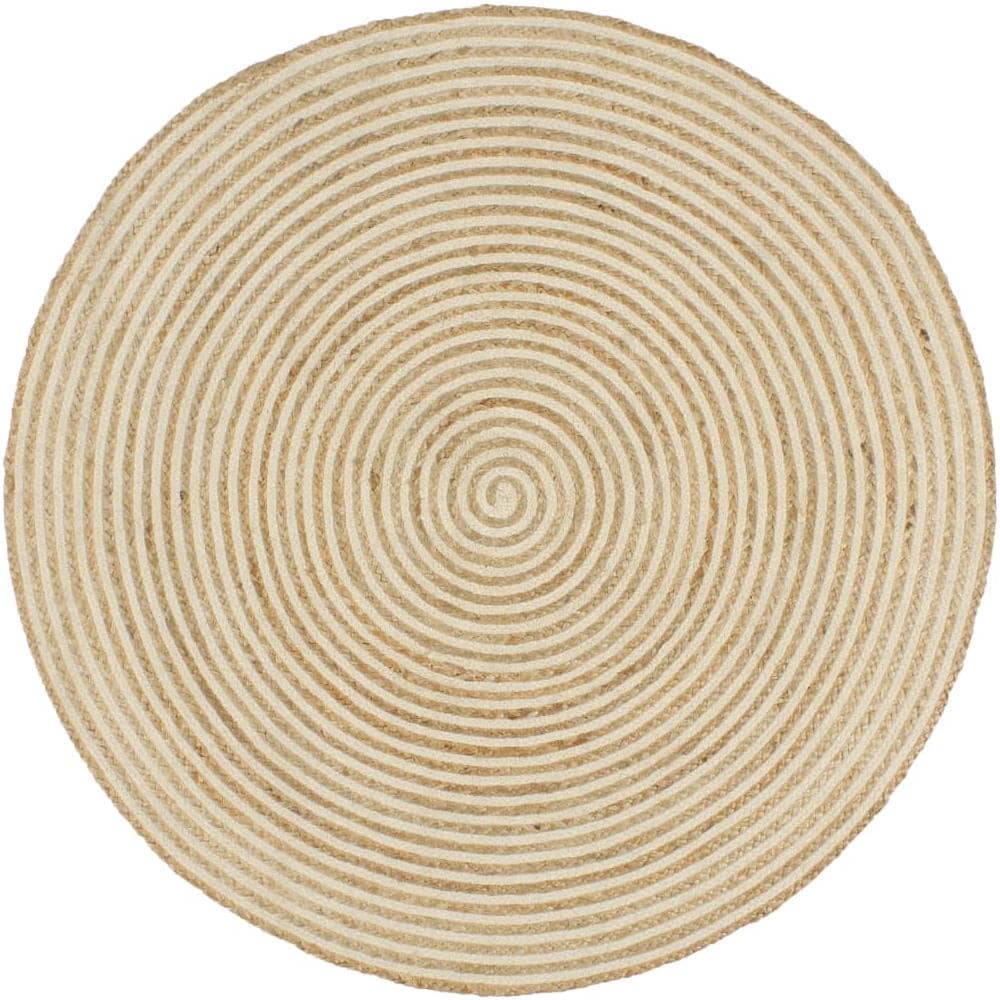 Tappeto Lavorato A Mano In Juta Stampa A Spirale Bianco 90 Cm - Foto 1