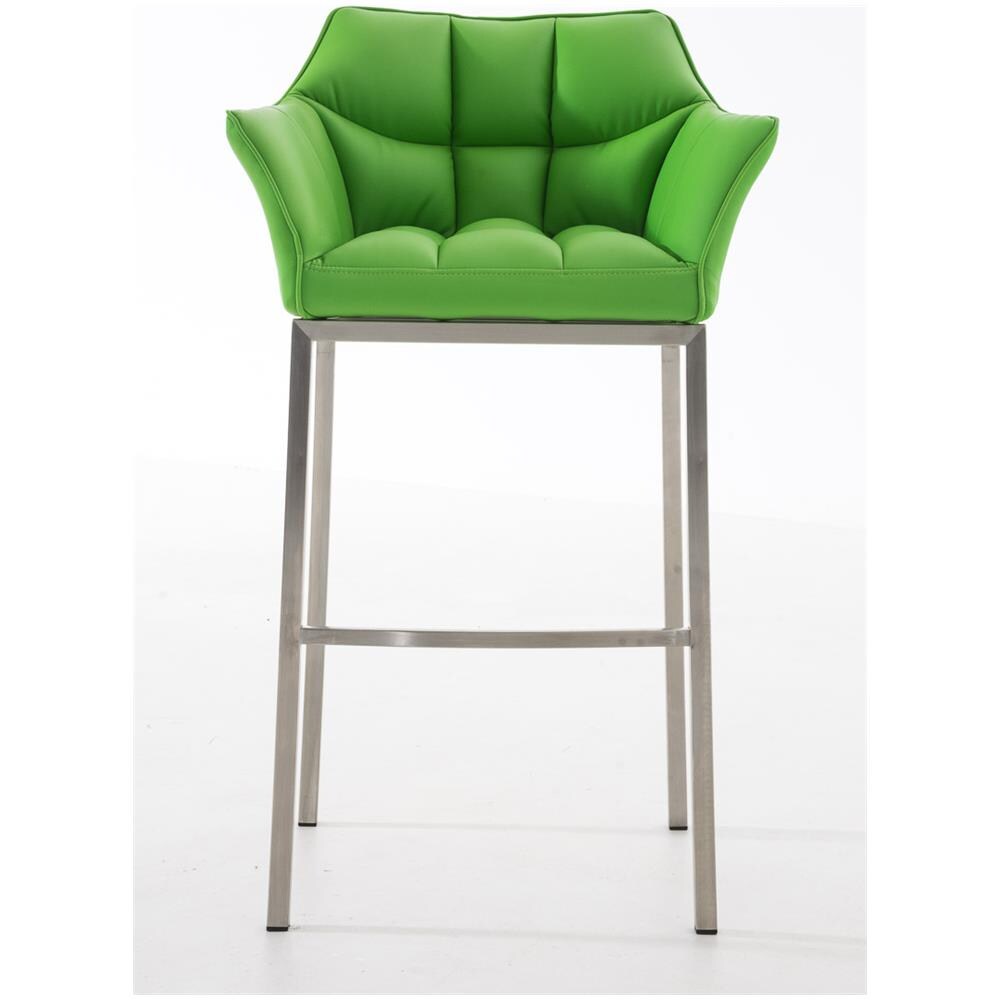 Sgabello Alto Bar DAMASO in Similpelle - Sedia Sgabello con Braccioli e Schienale Imbottiti e Poggiapiedi l Sgabello Fisso Bar Cucina Pub in Acciaio - H 83 cm Verde Acciaio Inox - Foto 2