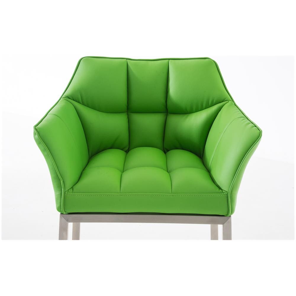 Sgabello Alto Bar DAMASO in Similpelle - Sedia Sgabello con Braccioli e Schienale Imbottiti e Poggiapiedi l Sgabello Fisso Bar Cucina Pub in Acciaio - H 83 cm Verde Acciaio Inox - Foto 5