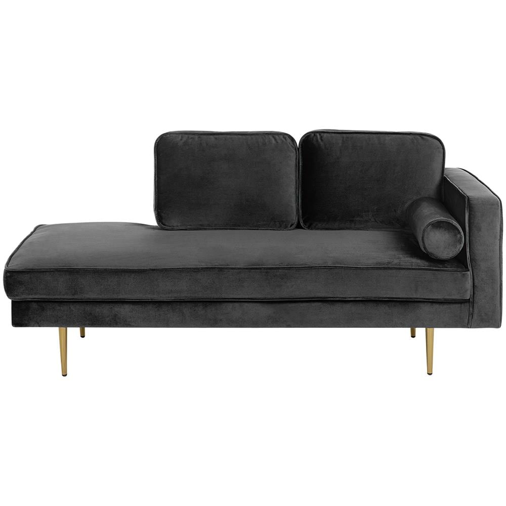 Chaise Longue In Velluto Nero Destra Miramas - Foto 1