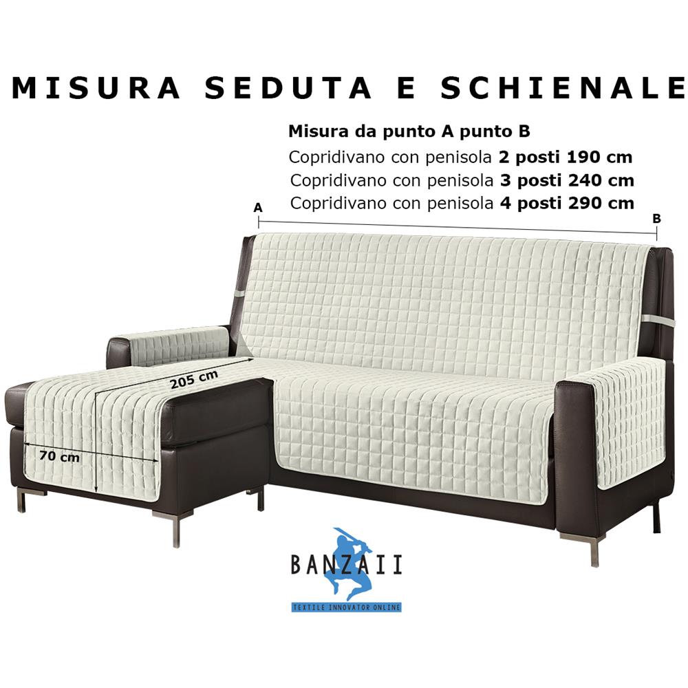 Copridivano Con Penisola Destra / sinistra Trapuntato Tinta Unita Antimacchia Reversibile 4 Posti Panna - Foto 2