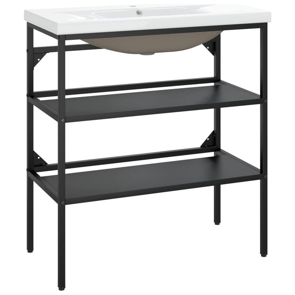 Telaio Per Lavabo Da Bagno Con Lavabo Integrato Nero In Ferro - Foto 2