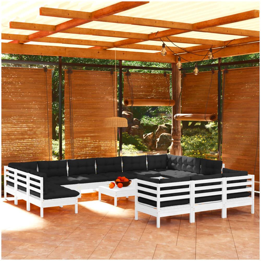 Set Divani Da Giardino 14 Pz Con Cuscini Bianchi Legno Di Pino - Foto 1