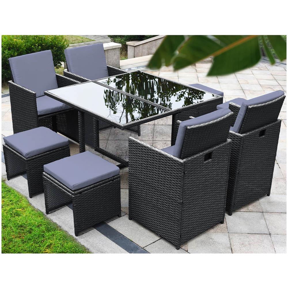 Salotto Da Giardino 8 Posti In Resina Intrecciata Nera E Grigia Florida - Foto 8