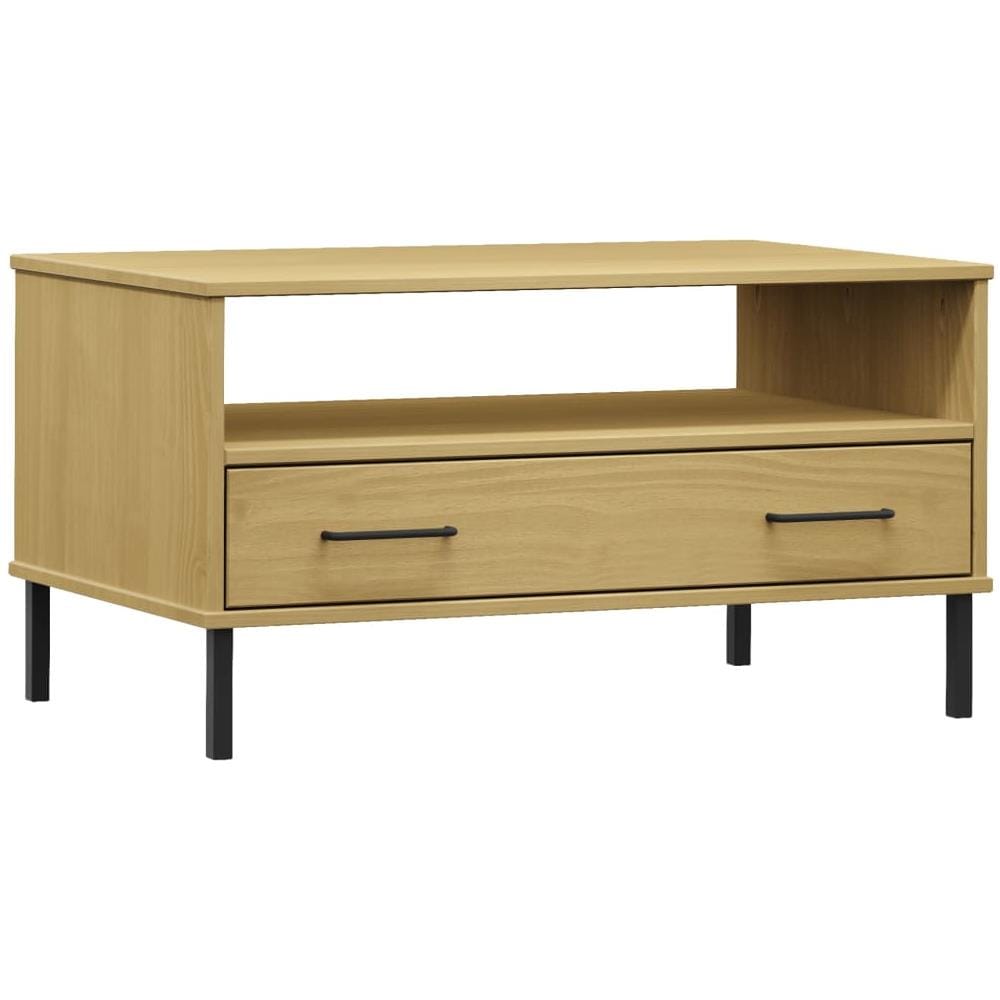 Tavolino Gambe Metallo Marrone 85x50x45 Cm Legno Massello Oslo - Foto 2