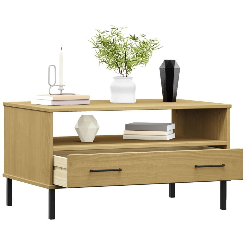 Tavolino Gambe Metallo Marrone 85x50x45 Cm Legno Massello Oslo - Foto 3