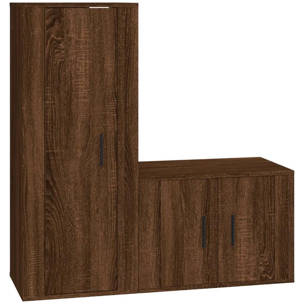 Set Mobili Porta Tv 2 Pz Rovere Marrone In Legno Multistrato - Foto 2