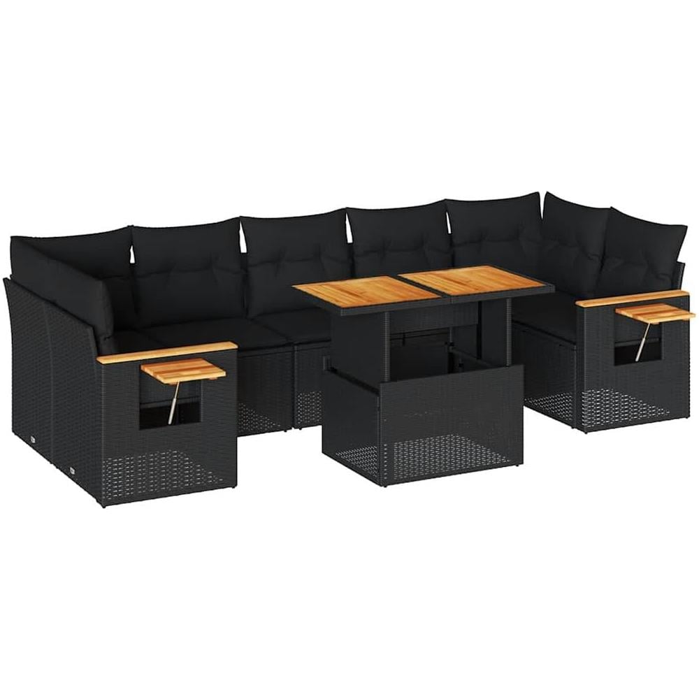 Set Divani da Giardino con Cuscini 8 pz Nero Polyrattan Acacia - Foto 1