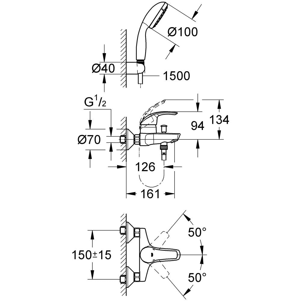 Miscelatore Monocomando Vasca Doccia Con Dotazione Doccia Eurosmart Grohe - Foto 2