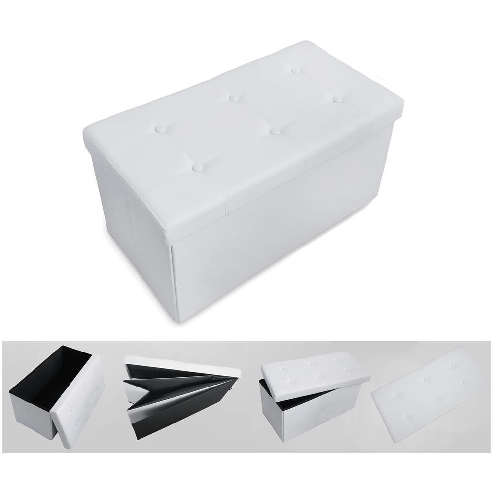 Panca Pieghevole In Pelle, Ottomana Pieghevole Per Conservare, 76 X 38 X 38 Cm, Bianco, Cucita E Con Finitura Trapuntata, Carico Massimo: 150 Kg - Foto 1