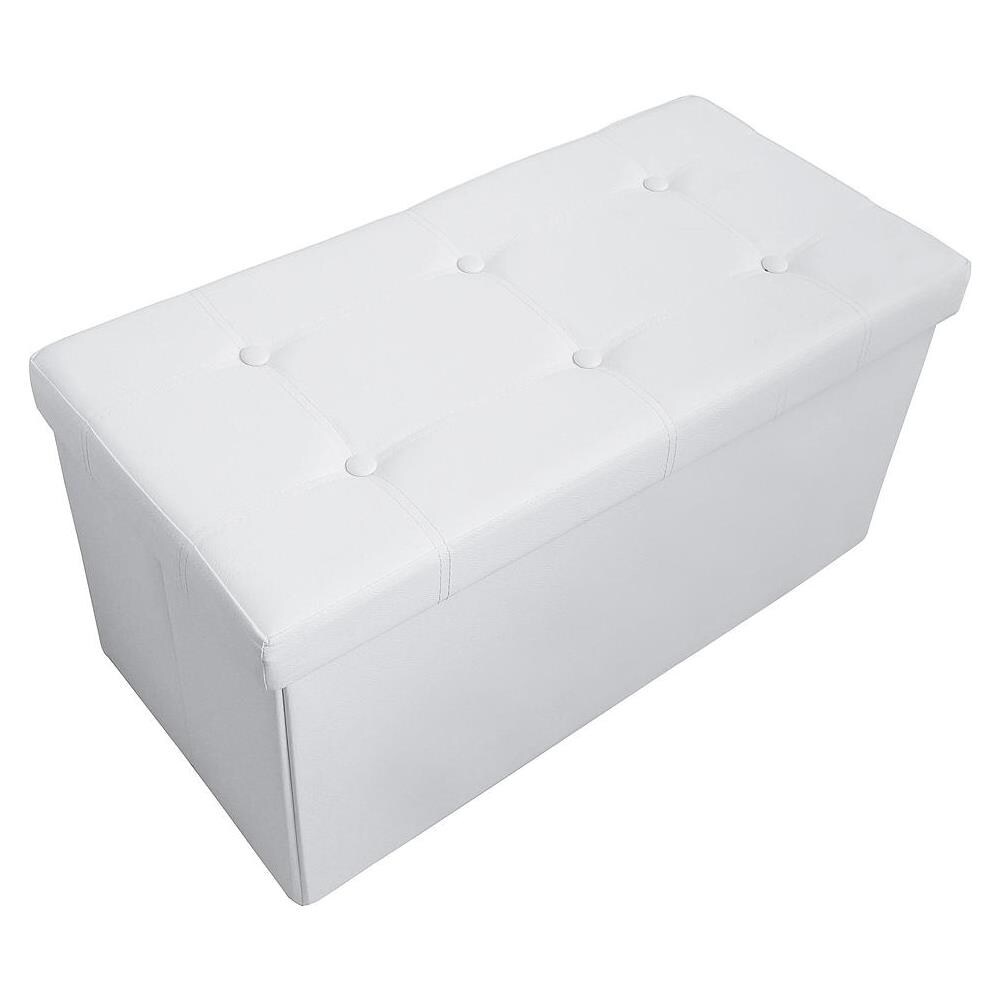 Panca Pieghevole In Pelle, Ottomana Pieghevole Per Conservare, 76 X 38 X 38 Cm, Bianco, Cucita E Con Finitura Trapuntata, Carico Massimo: 150 Kg - Foto 2